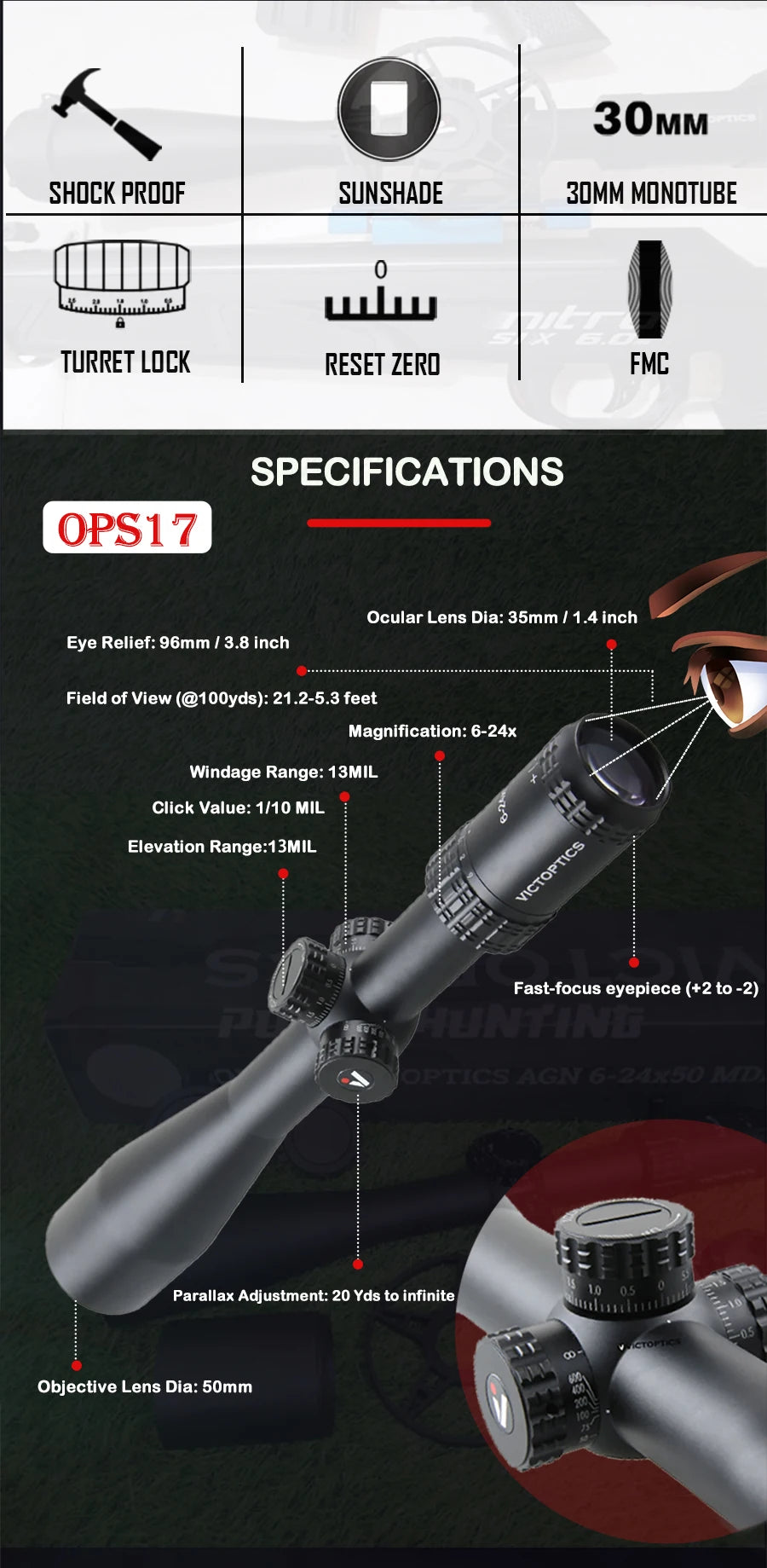6-24X50 MDL Hunting Optical Scope 30mm Tube
