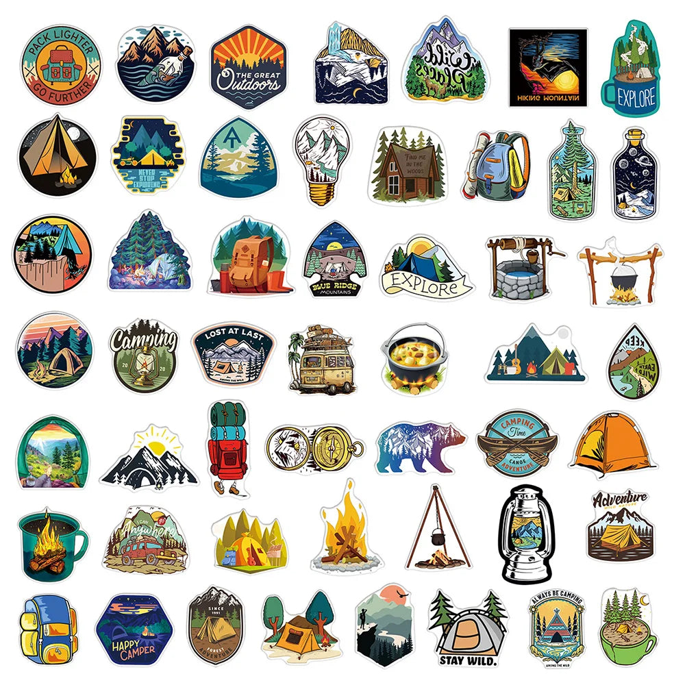 10/30/50/100pcs Outdoor Hiking Camping Stickers