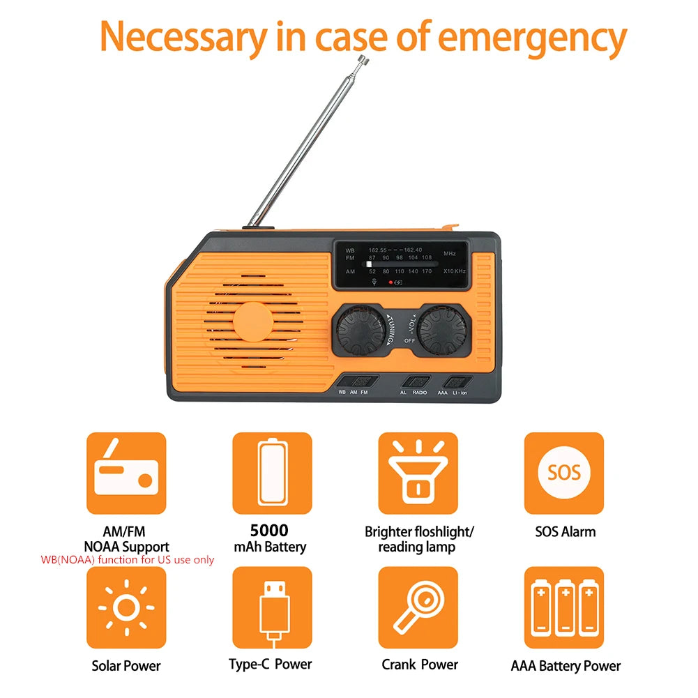 Solar Power Hand Crank Multifunctional NOAA Radio