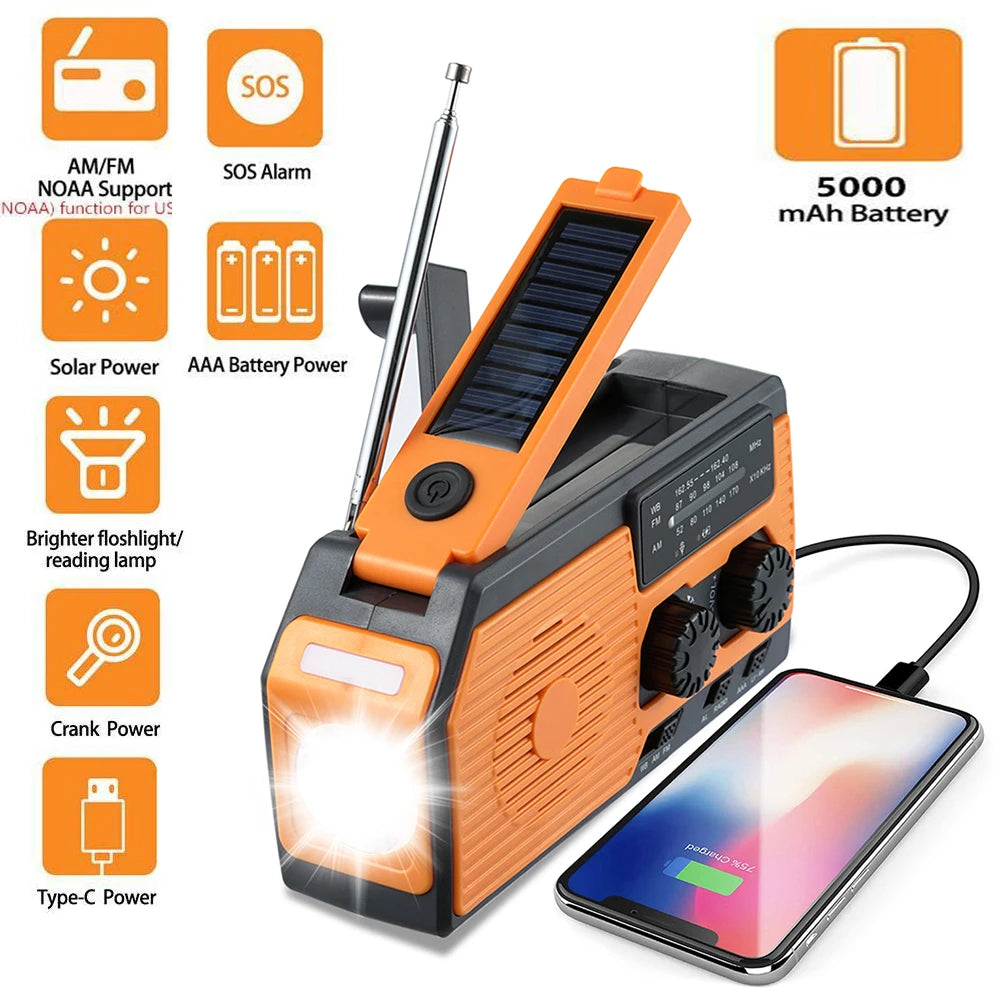 Solar Power Hand Crank Multifunctional NOAA Radio