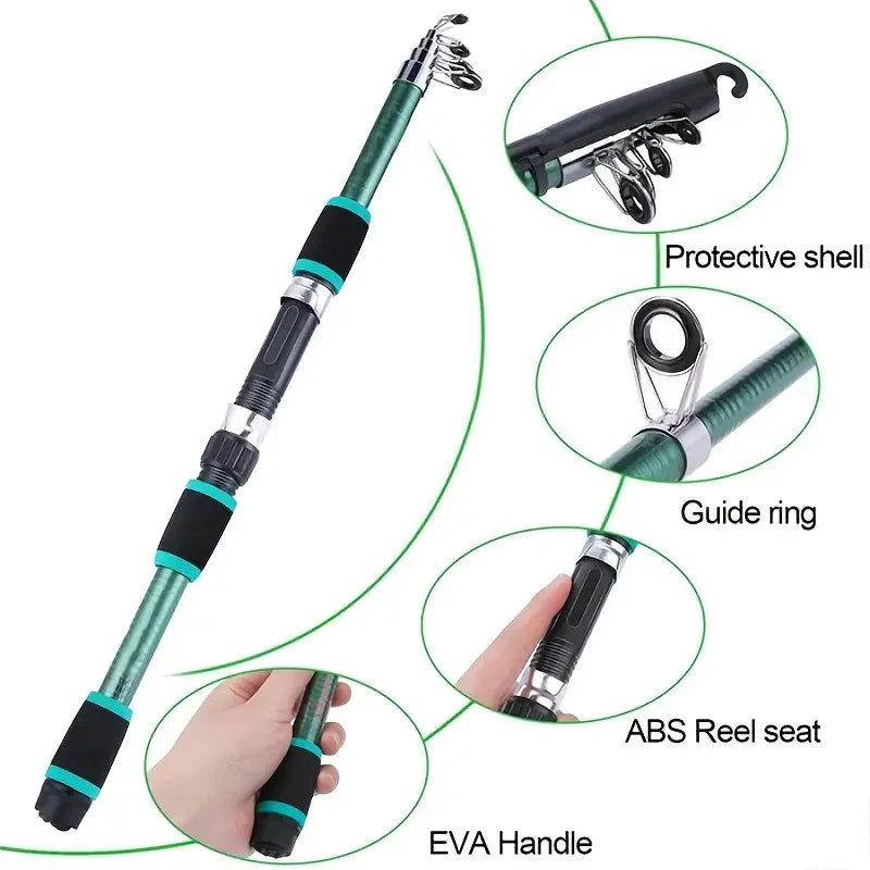 Telescopic Fishing Rod And Spinning Reel Baits And Hooks