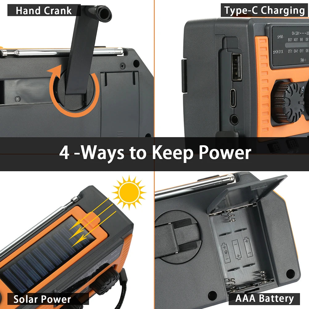 Solar Power Hand Crank Multifunctional NOAA Radio