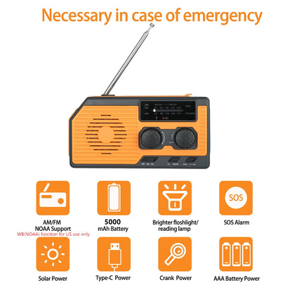Solar Power Hand Crank Multifunctional NOAA Radio