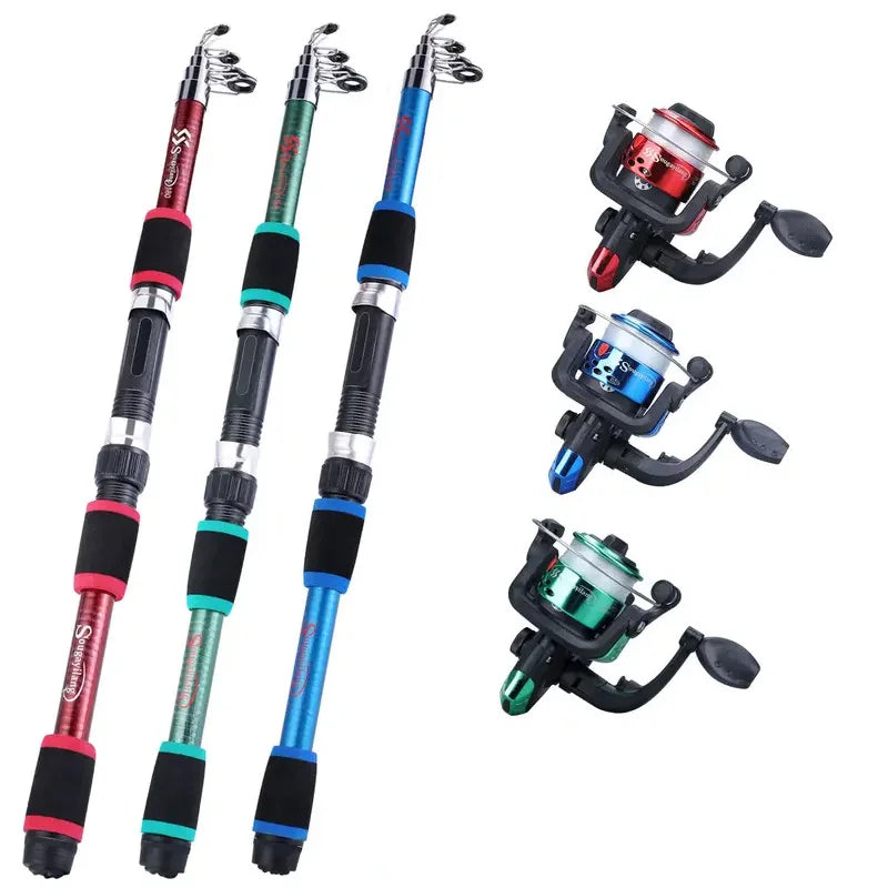Telescopic Fishing Rod And Spinning Reel Baits And Hooks